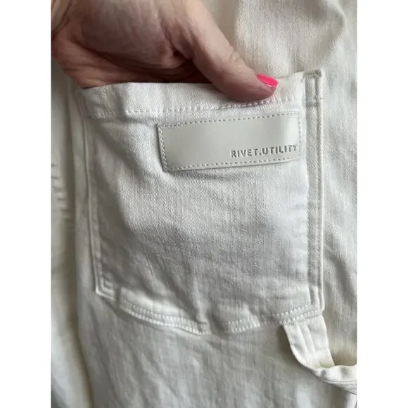 RIVET UTILITY Powerhouse White Stretch Denim Long Sleeve Jumpsuit Sz M $425 - Picture 8 of 15